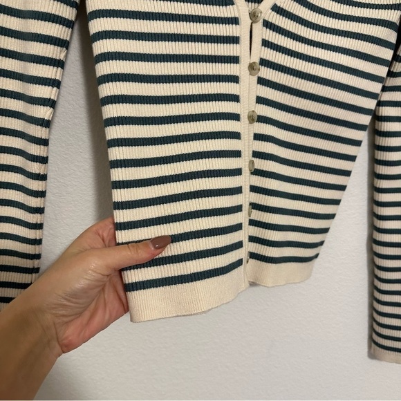 Madewell Carmon Ribbed Striped Cardigan Buttoned Antique Cream Color Size XS - Picture 4 of 9